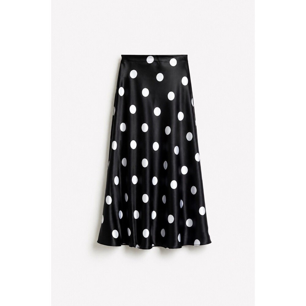 SHEIN BAE Black White Polka Dot Satin Midi Skirt A Line NWT Size S